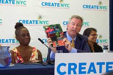 Mayor Bill de Blasio and First Lady Chirlane McCray at a press conference announcing