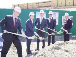 When the LICP Real Estate Breakfast in April had ended, a groundbreaking ceremony was held a few blocks away at 44-28 Purves Street, near Thomson Avenue, where a 270-unit rental residential building will soon rise. In addition to the 270 units, there will be 75 parking spaces and extensive space for amenities, said the developers, Brause Realty and the Gotham Organization, and the builder, Gilbane Building Company. Manning the shovels are (l. to r.;) William DeCamp of Gilbane Building, Councilman Jimmy Van Bramer, Brause Realty President David Brause, Gotham Organization President David Picket, and Brause Realty Chairman Louis Brause. 